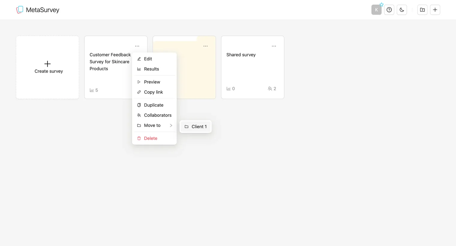 Move to a folder menu