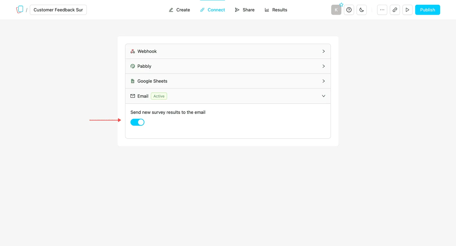 Email notifications option