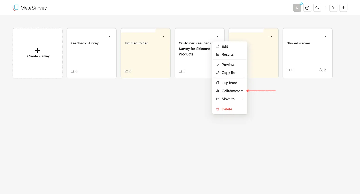 Collaborators menu