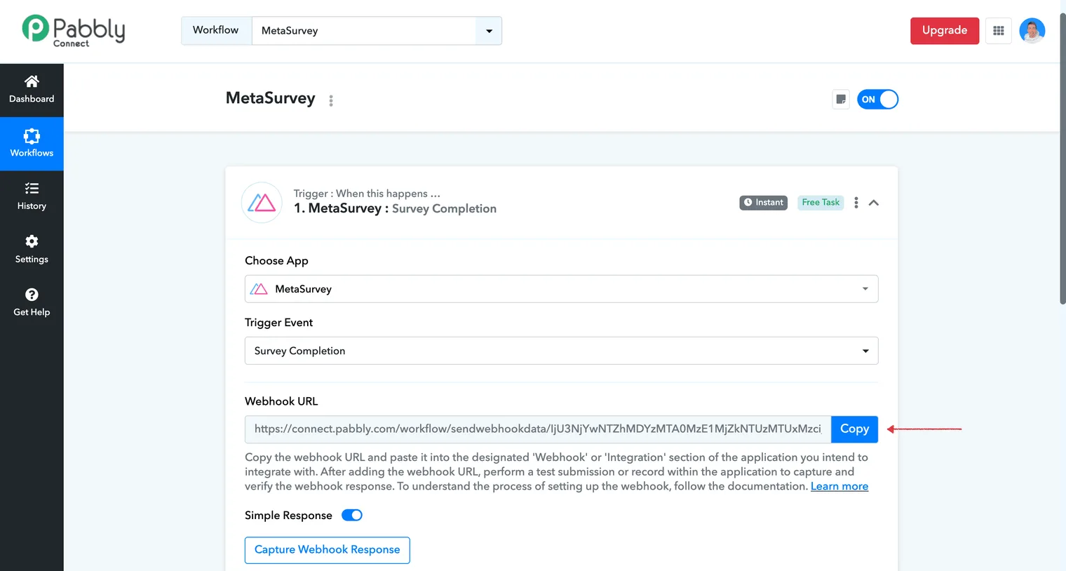 Copy webhook URL button