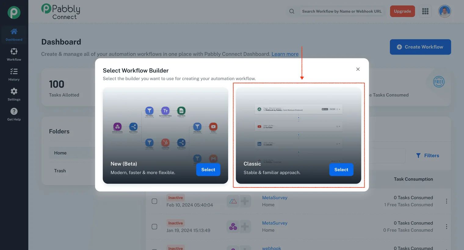 Select Classic workflow