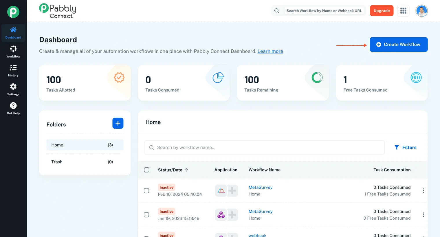 Create workflow button